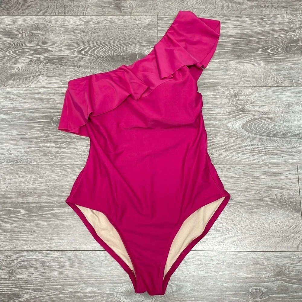 NWOT Kona Sol Ruffle One Shoulder Full Coverage One Piece Swimsuit M (8-10)